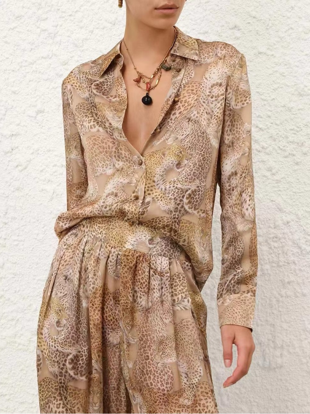Zimmermann Neutral Animal Print Satin Blouse AU 2